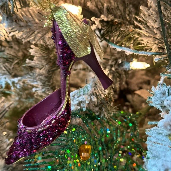 High Heel ornament Beaded Sparkle Sequins Holiday Christmas merlot wine Hallmark - Picture 14 of 14